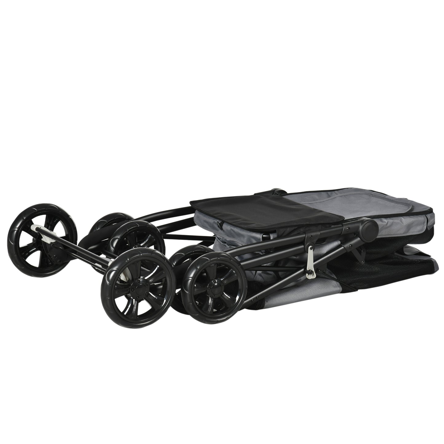 Hondenwagen – Hondenbuggy – Hondenwagen Opvouwbaar – Huisdierenwagen – Dierenwagen – Stevig Stalen Frame – Afneembaar Wasbaar Kussen – Grijs
