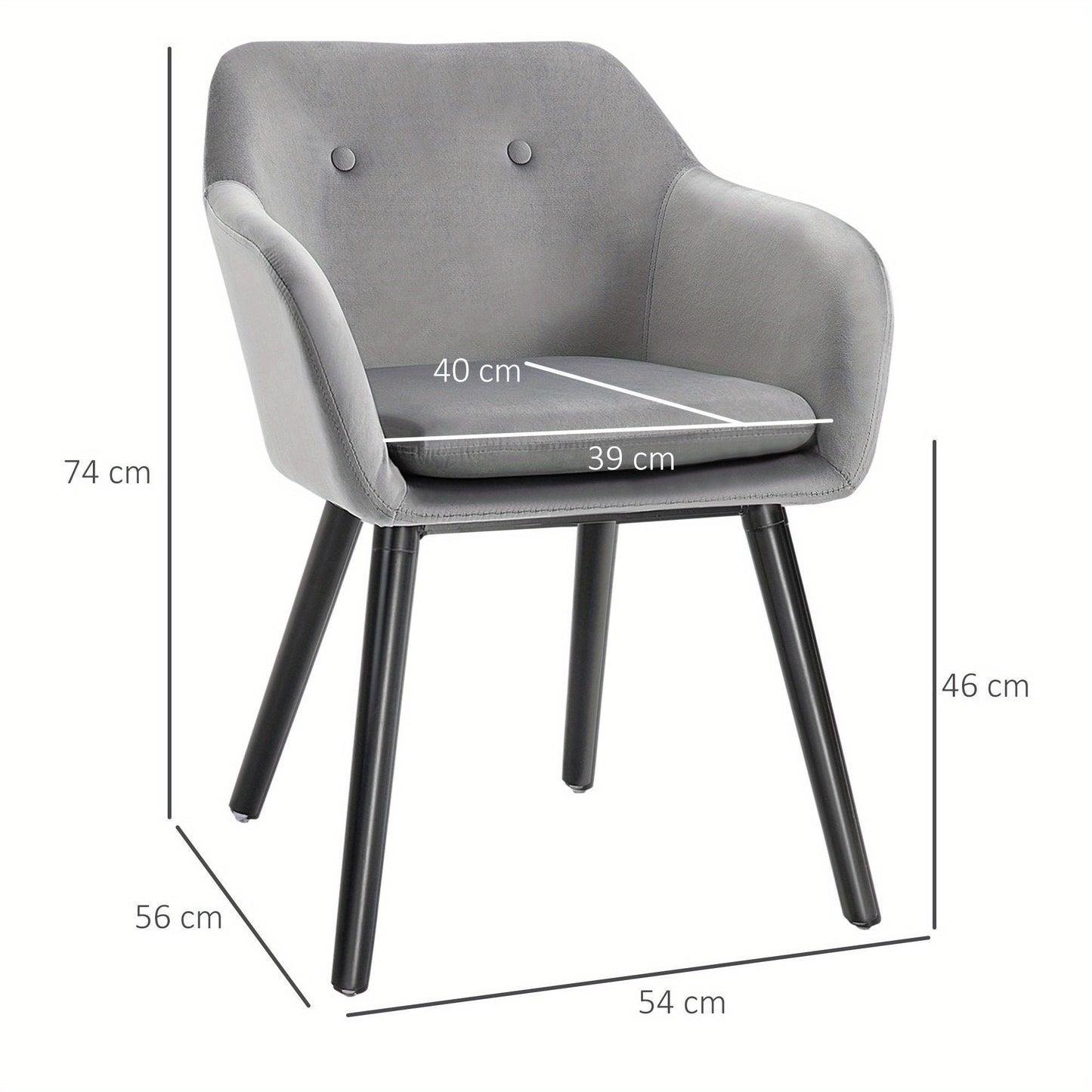 Eetkamerstoelen – Stoelen – Keukenstoelen – Gestoffeerde Stoelen – Zwarte Poten – Set Van 2 – Grijze Polyester Bekleding – Beukenhouten Poten