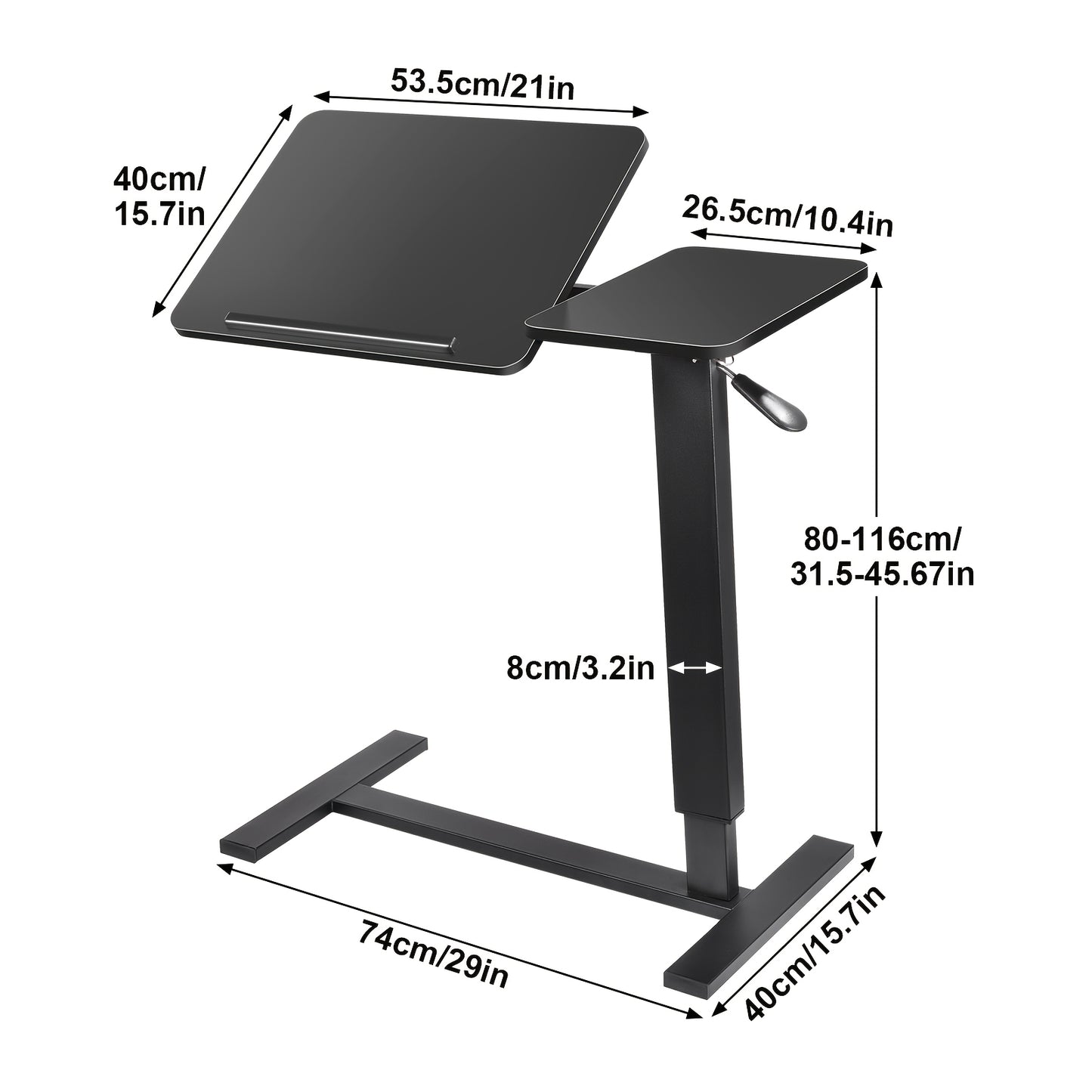 Verstelbare Overbedtafel – Bedtafel – Ziekenhuis Tafel – Werktafel – Verzorgingstafel – Pneumatisch Verstelbaar – MDF & IJzeren Frame – Anti-Slip Tafelblad – Wieltjes – H-Frame Basis – 80-116 cm Hoogte