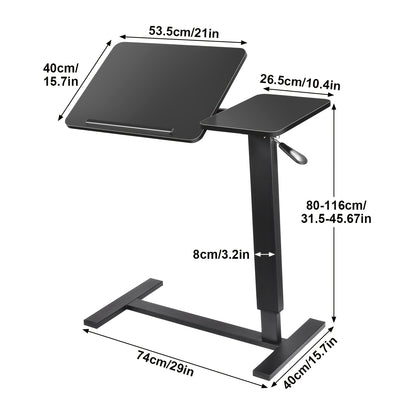 Verstelbare Overbedtafel – Bedtafel – Ziekenhuis Tafel – Werktafel – Verzorgingstafel – Pneumatisch Verstelbaar – MDF & IJzeren Frame – Anti-Slip Tafelblad – Wieltjes – H-Frame Basis – 80-116 cm Hoogte