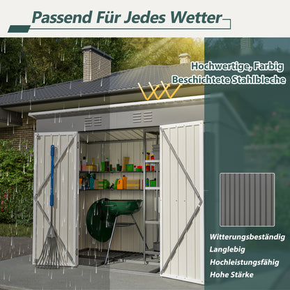 Metalen Tuinschuur – Tuinberging – Tuinhuisje – Opslagschuur – Fietsenberging – Gegalvaniseerd Staal – Ventilatie En Sluitbaar Deursysteem – 244x122 cm Grijs