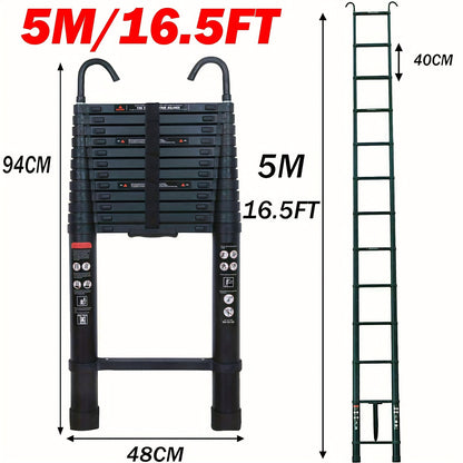 Uittrekbare Aluminium Ladder – Telescopische Ladder – Opvouwbare Ladder – Steiger – Klapplegger – 5 Meter Hoogte – Max. Draagvermogen 150 Kg