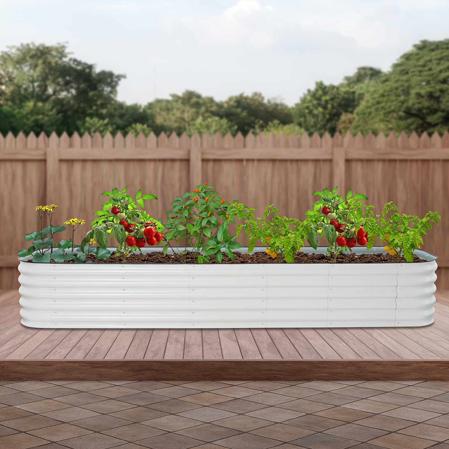 Raised Garden Beds Outdoor – Verhoogde Tuinbak – Plantenbak – Moestuinbak – Kruidenbak – Metaal – Modulair 14-in-1 – 285x60x43 cm – Wit Lichtgrijs – Roestbestendig – Eenvoudige Montage