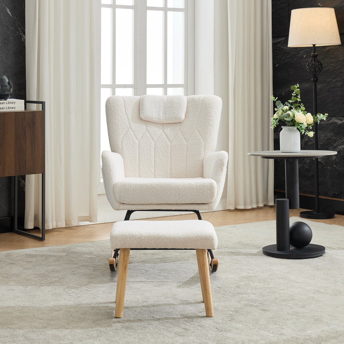 Schommelstoel – Relaxstoel – Lounge Stoel – Zetel – Fauteuil – Wit – Ergonomisch Met Voetenbank – 30 Graden Schommelbeweging