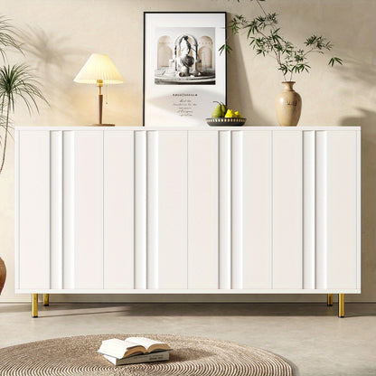 Dressoir – Opbergkast – Buffetkast – Tv-Kast – Kast – Modern Design – Donkerblauw Met Gouden Accenten – 140×40×85 cm – Stevige Metalen Pootjes – Verticale Deuren – Hardhouten Constructie