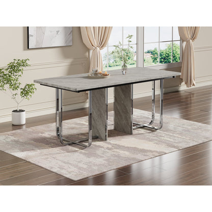 BTM Dining Table, 180cm x 80cm x 75cm, Modern Dining Table, Sturdy Dining Table, Metal Legs, Large Dining Table, Rectangular Dining Table, Dining Table for 6 People, Modern Simple Dining Table, Gray + Silver