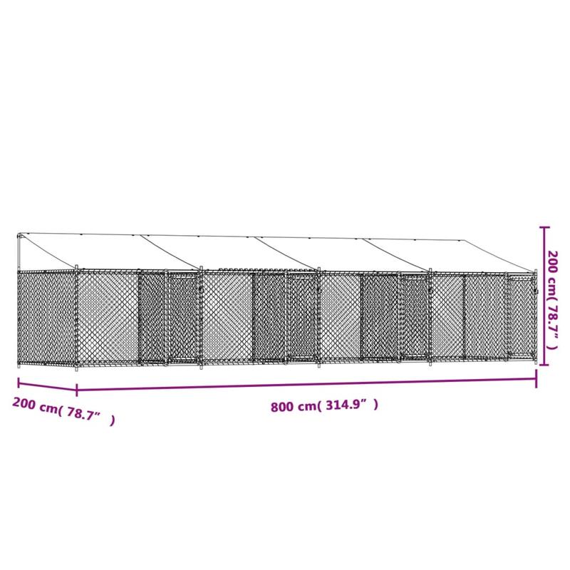 Dog kennels with roof and doors gray 8x2x2m galvanized steel This dog kennel provides plenty of space for your furry friend to be safe and comfortable., Pet Enclosure, Outdoor Dog Shelter, Spacious Kennel, Rustproof Material,