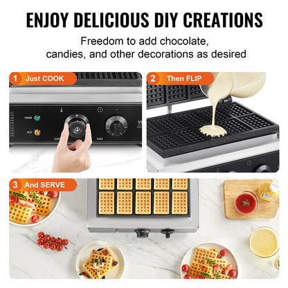 Wafelijzer – Wafelmaker – Wafelapparaat – Wafelmachine – Wafelpaneel – 10 Rechthoekige Wafels – 1550W Roestvrij Staal