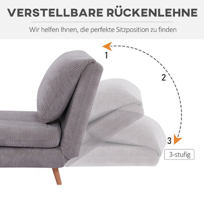 Slaapbank – Bedbank – Futon – Sofa Bed – Slaapstoel – Verstelbaar Metaal Frame – Corduroy Stof Lichtgrijs
