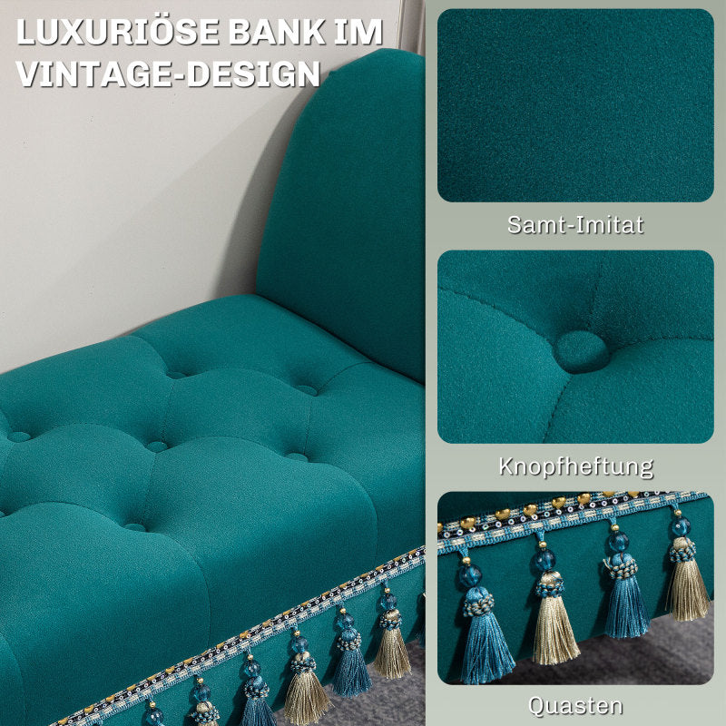 Zitbank – Bank – Polsterbank – Loungebank – Retro Bank – Groen Vintage – Zacht Gestoffeerd – Stevige Poten – 117x40x58 cm – Comfortabel & Duurzaam