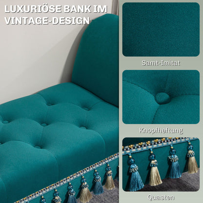Zitbank – Bank – Polsterbank – Loungebank – Retro Bank – Groen Vintage – Zacht Gestoffeerd – Stevige Poten – 117x40x58 cm – Comfortabel & Duurzaam