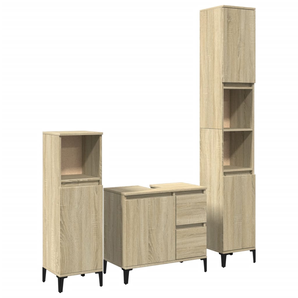 Badkamermeubelset – Badmeubel – Wastafelmeubel – Onderbouwkast – Spiegelkast – Sonoma Eiken Kleur – Duurzaam Hout Met Metalen Poot