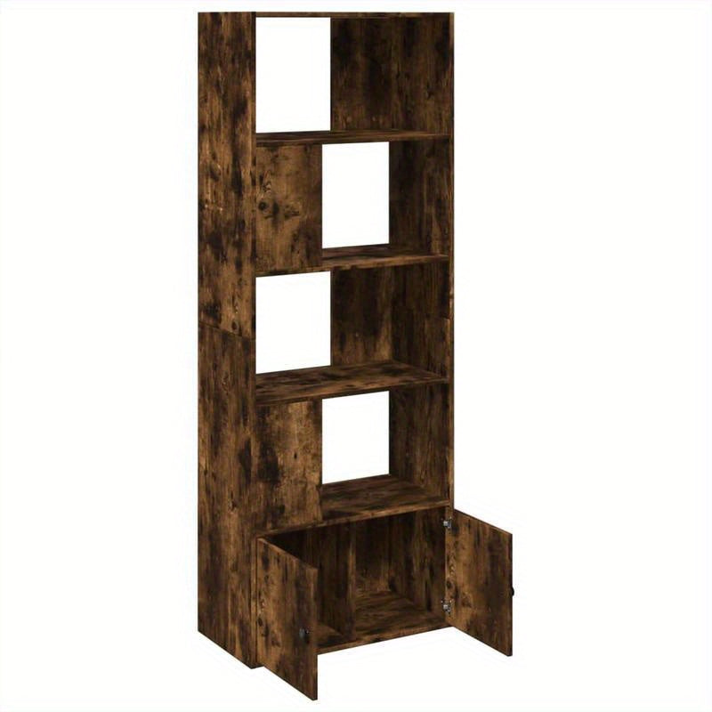 Bookshelf 70X36X189 Cm Made of Treated Wood in Smoked Oak Color. Vertical Shelves, Sturdy And Durable, Attractive, Ample Storage Space, Smooth Surface, Moisture-Resistant, Warp-Resistant, And Split-Resistant, Suitable for Off