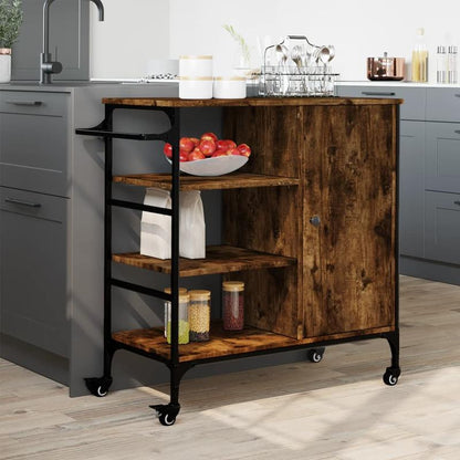 Keukentrolley – Keukenwagen – Serveerwagen – Keukenrek – Opbergtrolley – Rook Eiken – Hout & Staal – 87,5x38,5x84,5 cm