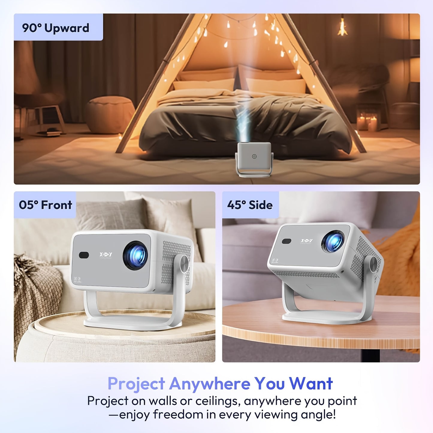 Draagbare projector – Mini beamer – Projectiescherm – Home cinema projector – LED projector – Full HD 1080p – 500 ANSI lumen – 5G WiFi draadloos
