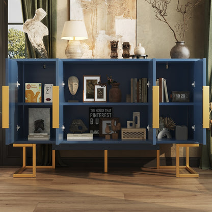 Modern-Style Blue Sideboard | 140x40x80 cm with Four Doors and Two Height-Adjustable Shelves, Versatile for Storage, Kitchen, or Dining Room Use, Metal Construction