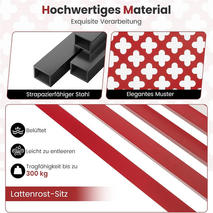 Tuinbank – Buitenbank – Parkbank – Loungebank – Metalen Bank – Rood Metalen Design – Weerbestendig Metalen Frame – Geschikt Voor 2-3 Personen – Draagkracht Tot 300 Kg
