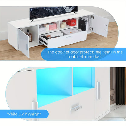 63-Inch TV Cabinet with Tempered Glass Shelf And Multi-Color Lighting, Fits Up to 70-Inch TVs