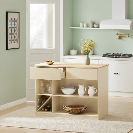 Keukeneiland – Keukenkast – Opbergmeubel – Buffetkast – Werkblad – Vintage Design – Hardhout & MDF – Speciaal Wijnvak