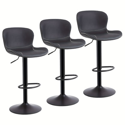 Barstoel – Barkruk – Keukenstoel – Barstoel Zonder Armleuning – Draaiende Barkruk – PU Lederen Bekleding – Verstelbare Zithoogte – Set Van 3 Stuks Zwart