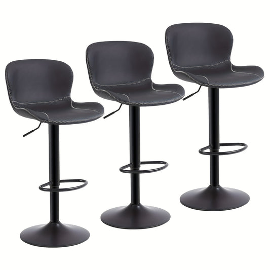 Barstoel – Barkruk – Keukenstoel – Barstoel Zonder Armleuning – Draaiende Barkruk – PU Lederen Bekleding – Verstelbare Zithoogte – Set Van 3 Stuks Zwart