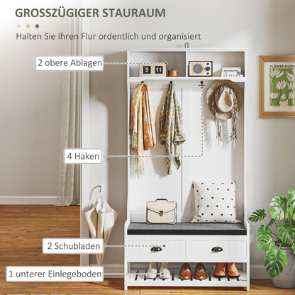 Kapstok – Garderoberek – Schoenenbank – Halmeubel – Opbergmeubel – Wit met Grijs – Comfortabele Zitting – 3 Schoenenvakken en 2 Lades