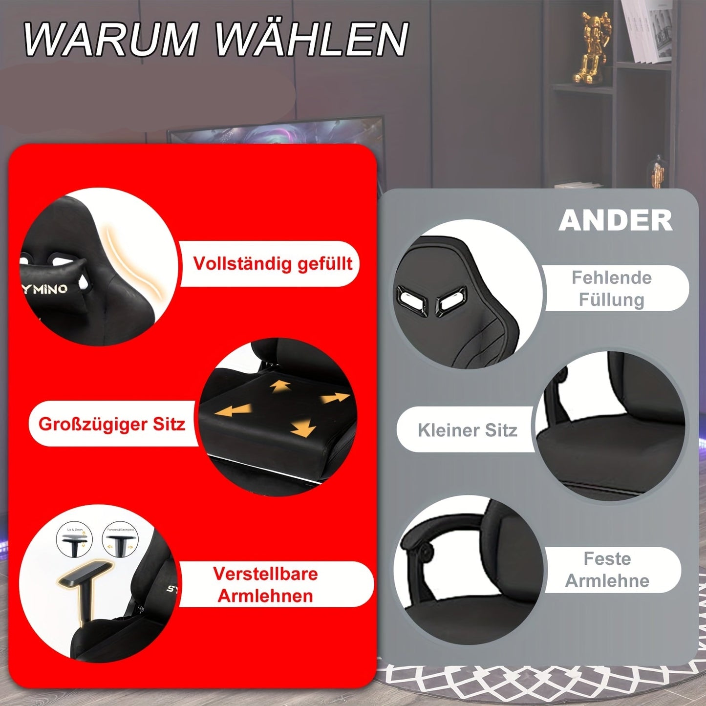 Gamingstoel – Gamestoel – Gaming Chair – Bureaustoel – Game Stoel – Ergonomisch – Verstelbare Hoogte – Zachte Armleuningen – Duurzaam Stof – Draaibaar