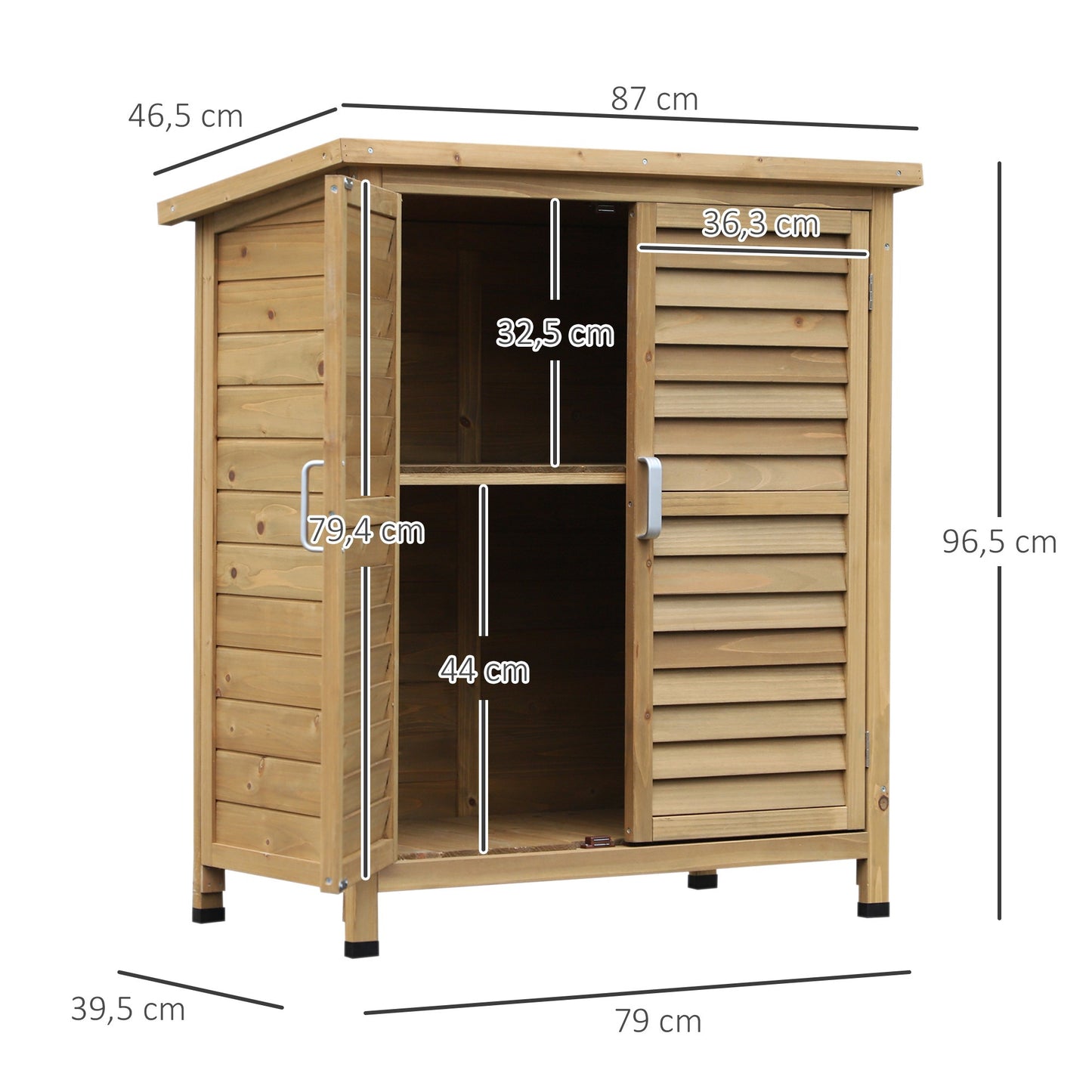 Tuinkast – Tuinberging – Gereedschapskast – Tuinkastje – Buitenberging – Geïmpregneerd vurenhout – Weerbestendig bitumen dak – 87x46x96 cm – Dubbele opbergruimte met plank