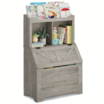 Boekenplank – Boekenrek – Wandplank – Opbergplank – Wandrek – Modern Grijs – 3 Vakken Met Flip-Top Deksel – Duurzaam MDF En Massief Hout