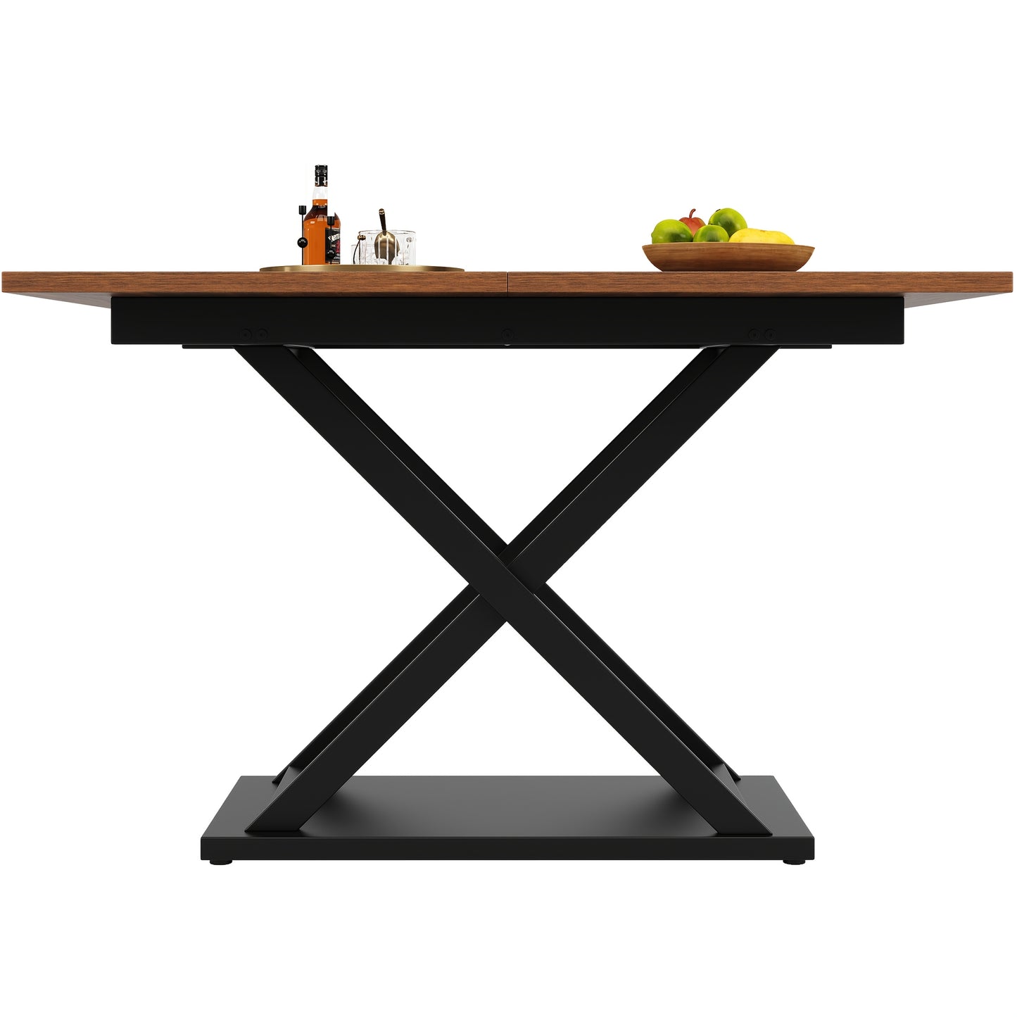 Extendable Walnut Dining Table with Black Iron Legs, 120-160 x 80cm, Space-Saving Design for Kitchen & Living Room, Classic Hardwood Finish, Easy Assembly, Sturdy X-Shaped Frame, Walnut Furniture