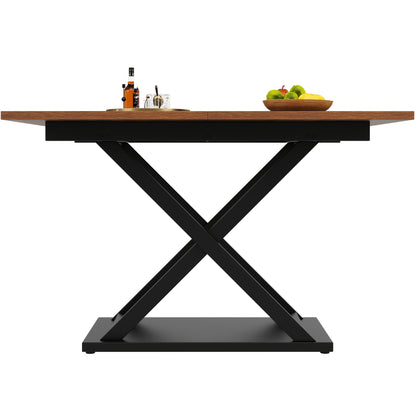 Extendable Walnut Dining Table with Black Iron Legs, 120-160 x 80cm, Space-Saving Design for Kitchen & Living Room, Classic Hardwood Finish, Easy Assembly, Sturdy X-Shaped Frame, Walnut Furniture