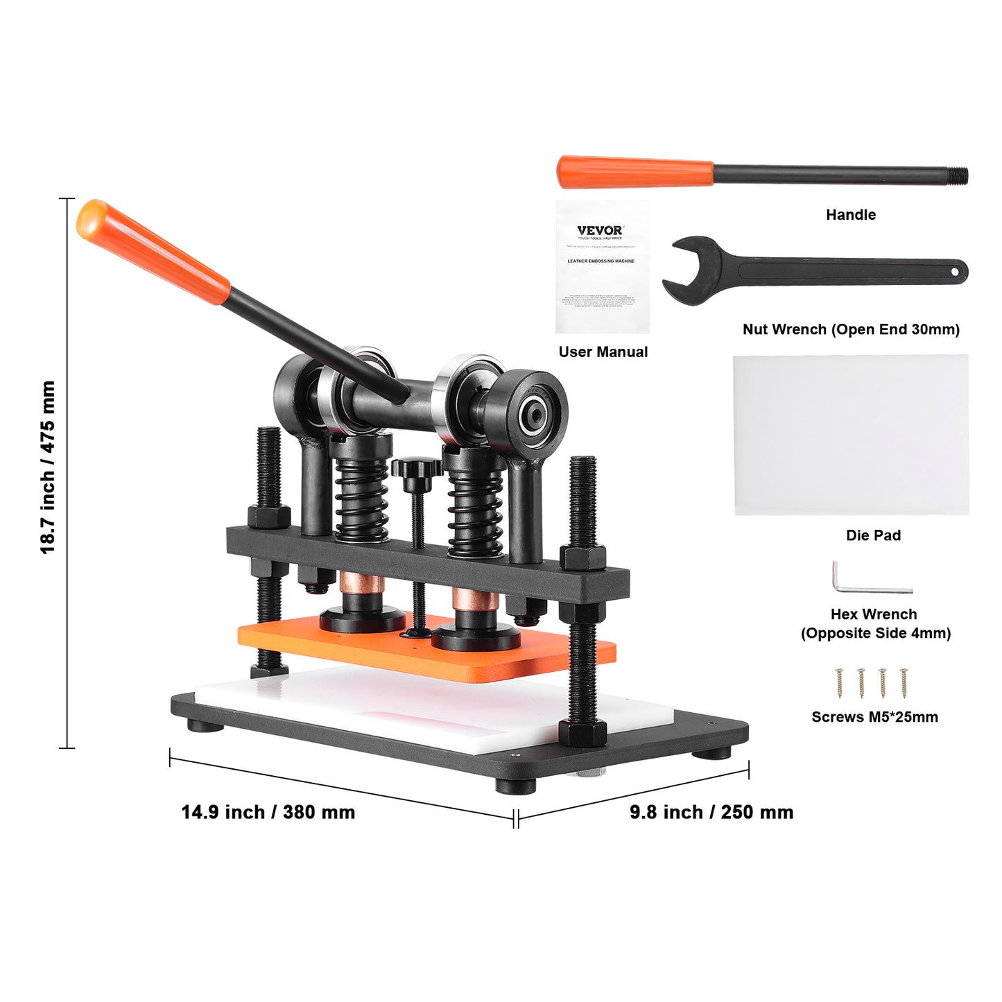 Lederpons – Lederen Snijmachine – Embossing Machine – Handmatige Stansmachine – Lederen Pers – Zwarte Oxide Coating – 1,5 Ton Draagkracht – Instelbare Drukslag 12 mm