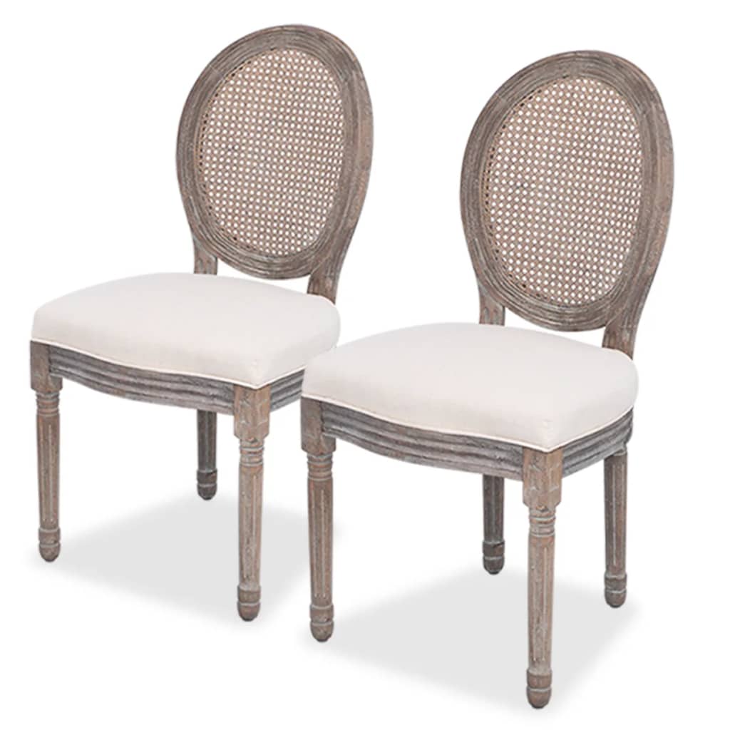 Eetkamerstoelen – Stoelen – Kuipstoelen – Linnen Stoelen – Rattan Stoelen – Set van 2 – Comfortabele Foamvulling – Stevig Houten Frame Crème