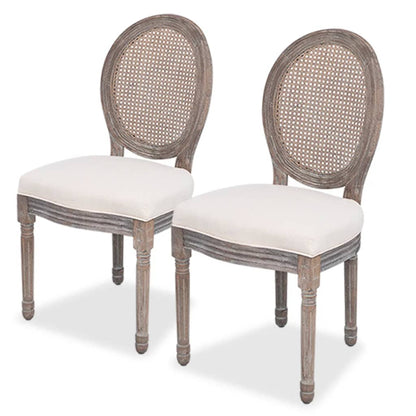 Eetkamerstoelen – Stoelen – Kuipstoelen – Linnen Stoelen – Rattan Stoelen – Set van 2 – Comfortabele Foamvulling – Stevig Houten Frame Crème