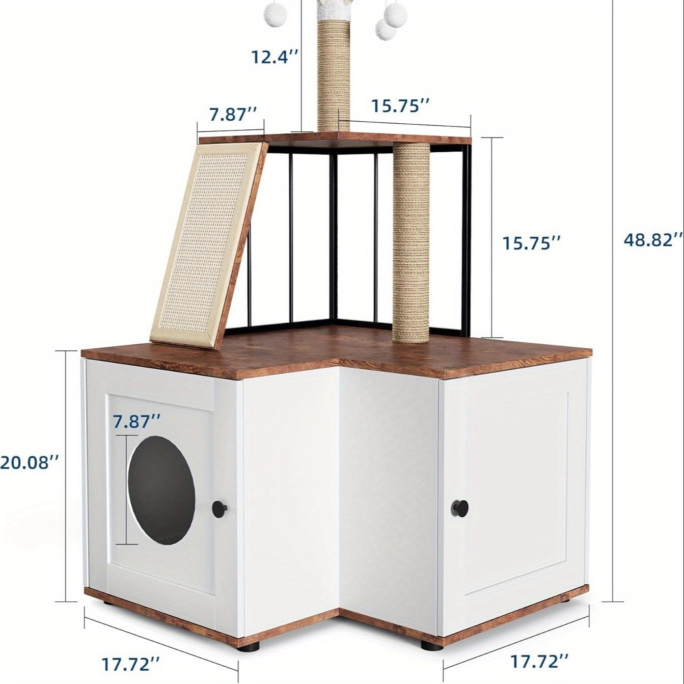 Kattenboom – Krabpaal – Kattenmeubel – Klimelement – Kattenhuis – 2-in-1 Ontwerp Met Verborgen Kattenbak – Ruime Speel- en Klimniveaus – Houten Constructie – Geurcontrole – Voor Grote Binnenkatten – 124 cm Hoog