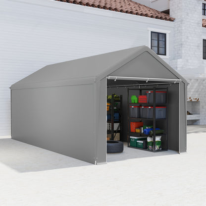 Garage Tent – Garage Overkapping – Opslag Tent – Carport – Zonwering Dak – 4x6m – Stabiel Stalen Frame – PE Dak met Rolgordijnen en Ramen