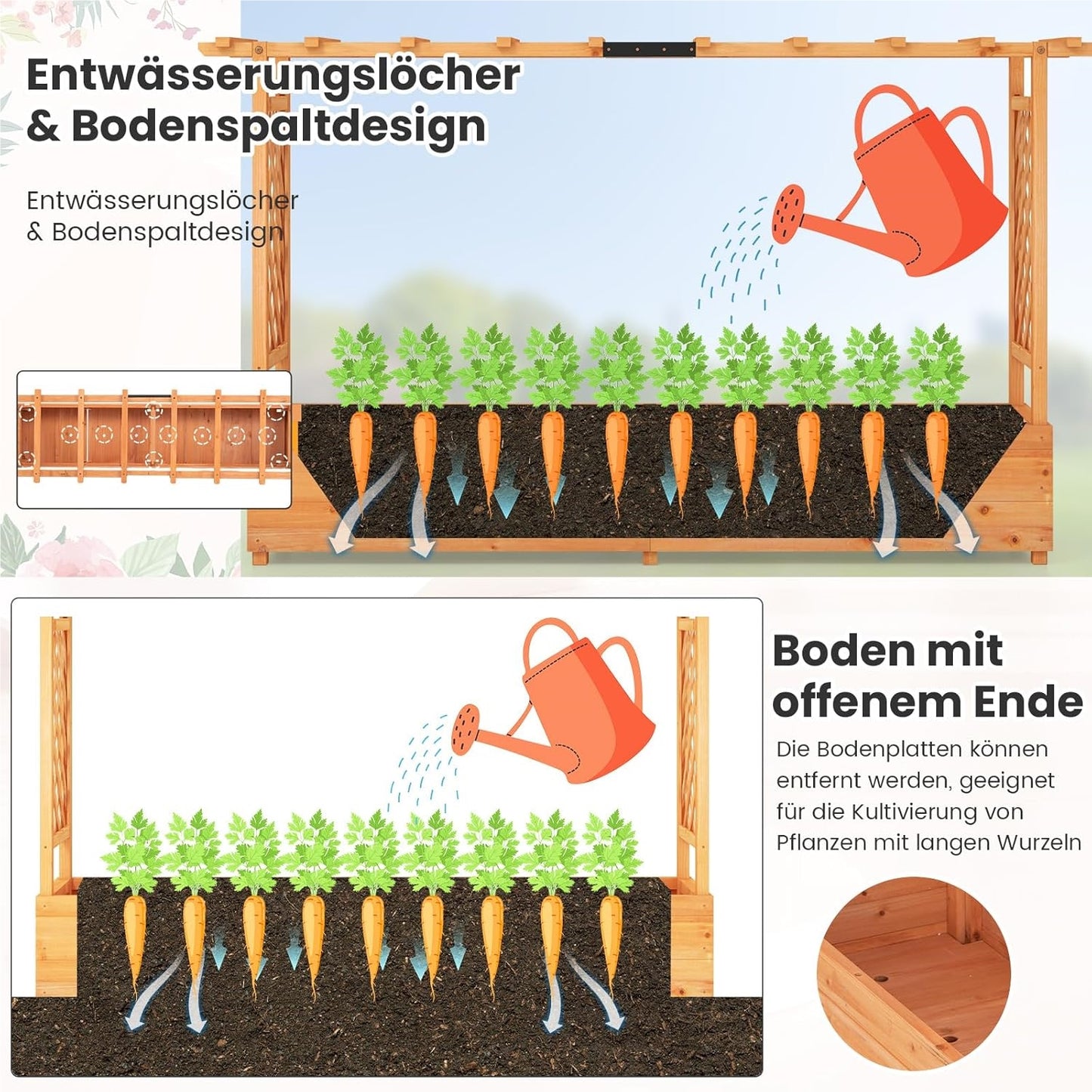 Houten Plantenbak – Verhoogde Bak – Klimrek – Bloembak – Plantenbak Met Dak – Groot Plantvak 200x44x114 cm – Weerbestendig Grenenhout
