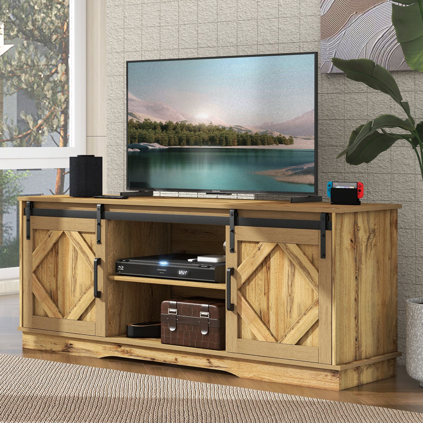 Rustiek TV-meubel – TV-meubel – TV-kast – Lowboard – Onderzetter – Schuifdeuren – Verstelbare Legplanken – 150x40x60 cm – Geschikt voor tv’s tot 65 inch