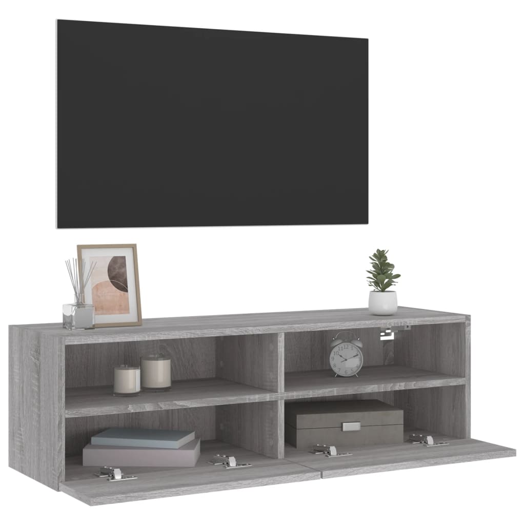 TV Wall Cabinet Grey Sonoma 100x30x30cm Engineered Wood TV Stand Entertainment Center with Storage, Media Television Table for Living Room Bedroom