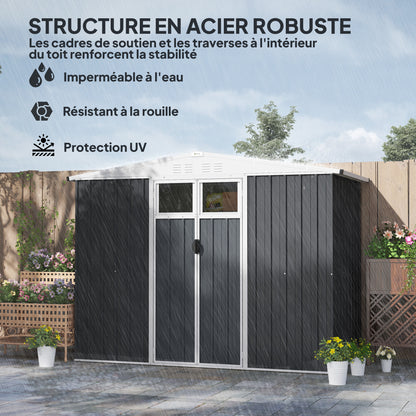 Tuinhuisje – Tuinschuur – Berging – Gereedschapsschuur – Metalen Schuur – 2,7 m² Opbergruimte – Gegalvaniseerd Staal – Ventilatieroosters en Ramen – Dubbele Deuren met Slot – Antraciet
