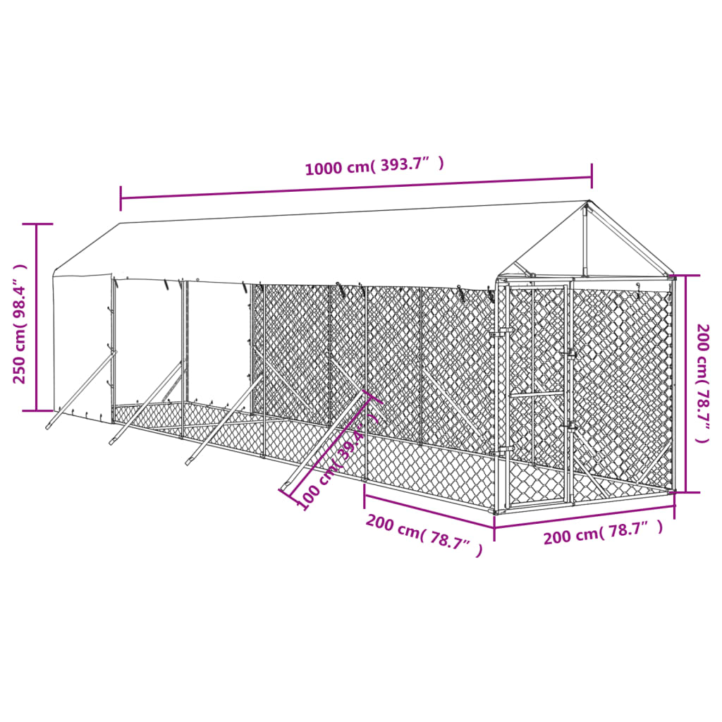Hondenkennel – Hondenren – Buitenren – Dierenverblijf – Puppyren – 2x1x2,5 m – Gegalvaniseerd Staal – Water- en UV-bestendig Dak