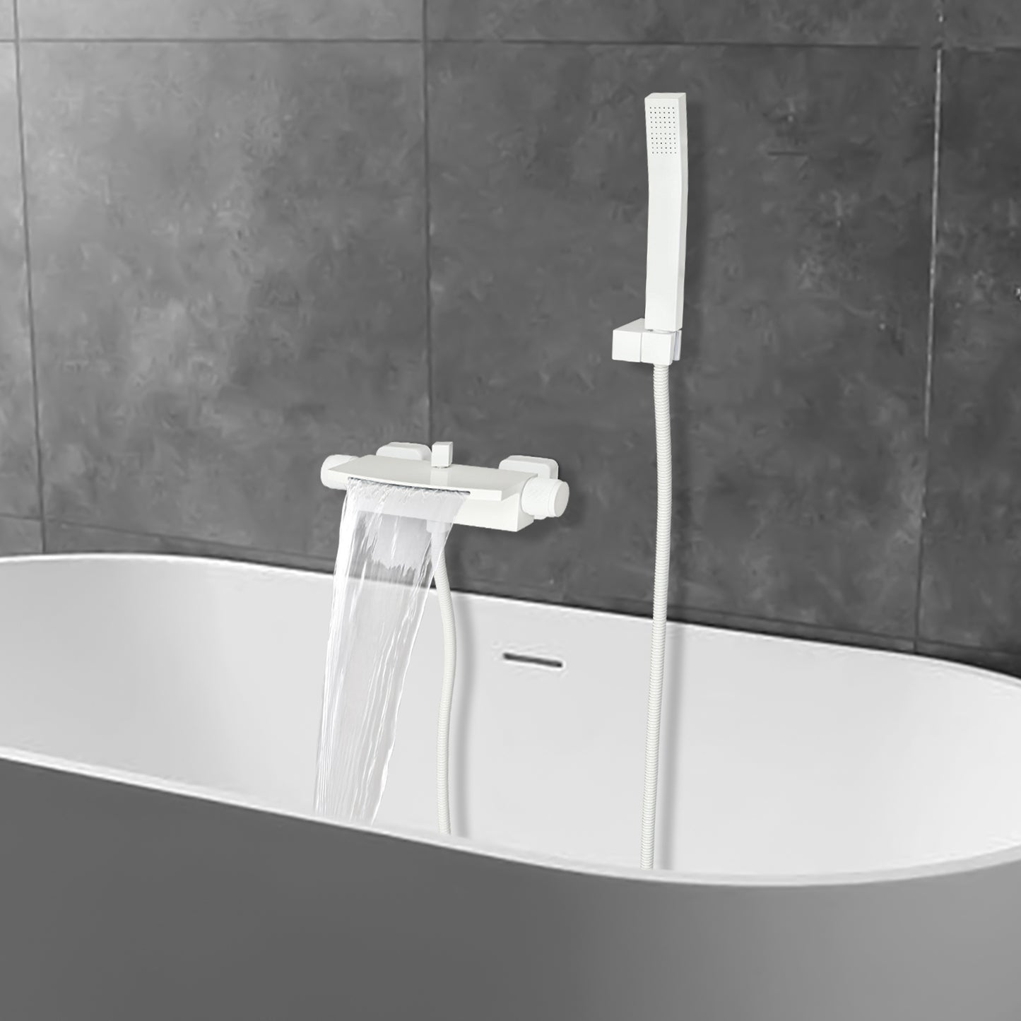 Muurmaandkraan – Badkraan – Douchekraan – Watervalkraan – Handdouche – Duurzaam Messing – Witte Mat Design