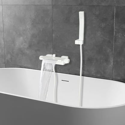 Muurmaandkraan – Badkraan – Douchekraan – Watervalkraan – Handdouche – Duurzaam Messing – Witte Mat Design