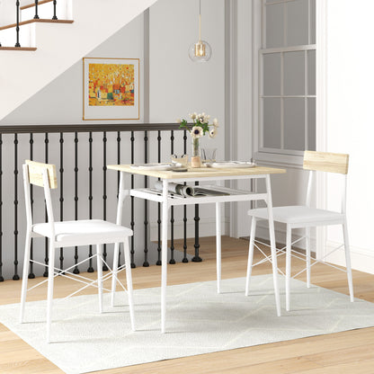 Eettafel – Tafel – Keukentafel – Dinertafel – Zitmeubel – Stalen Frame – 2 Stapelbare Stoelen – Wit en Eikenhout – Compact en Ruimtebesparend