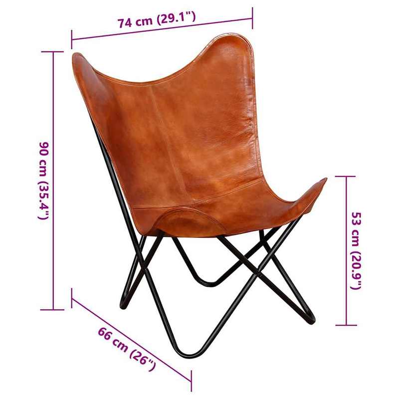 Vlinderstoel – Fauteuil – Lounge Stoel – Relaxstoel – Zitstoel – Modern Bruin – Eenvoudige Montage – Stevig Metalen Frame & Hout