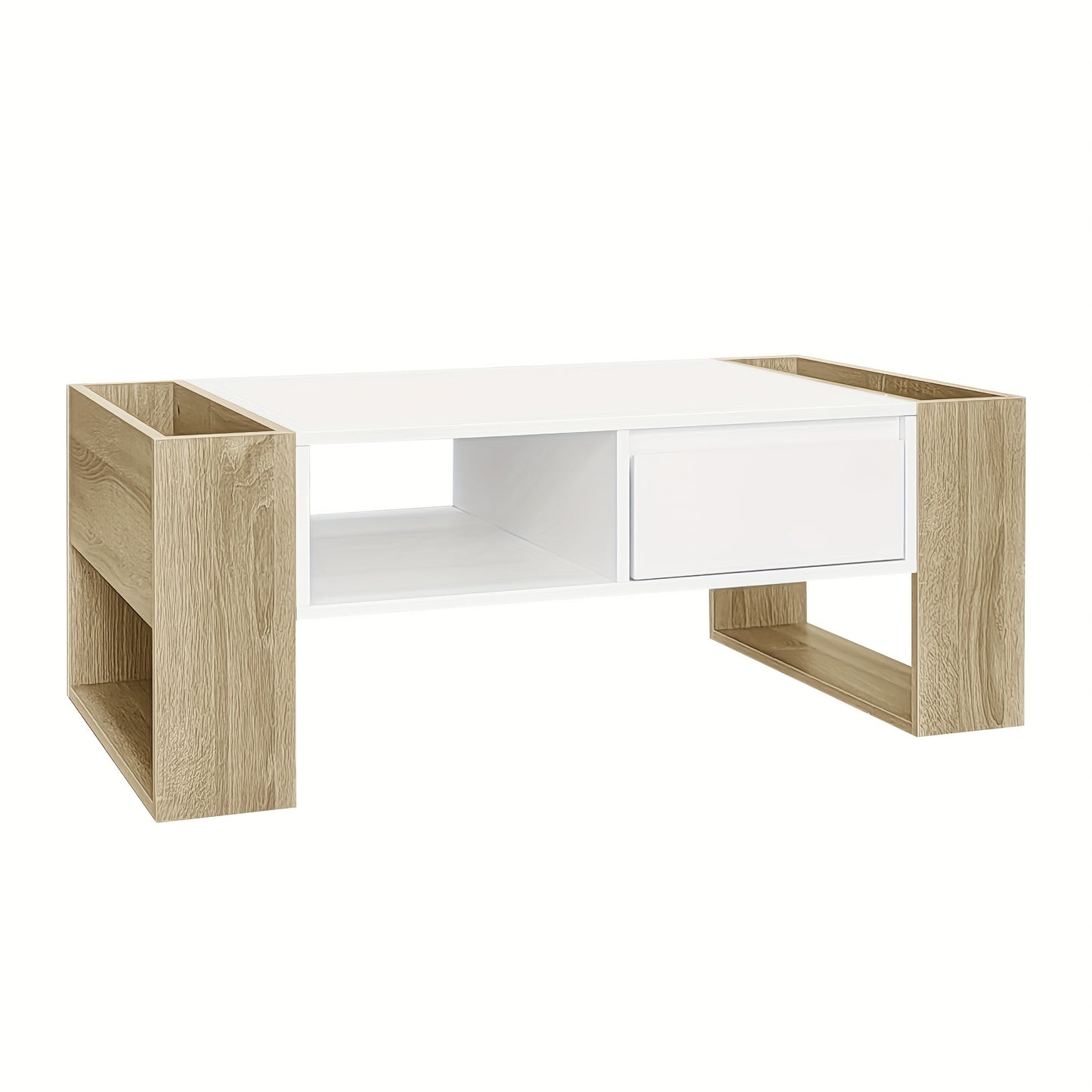 Salontafel – Koffietafel – Woonkamertafel – Bijzettafel – Tafel – Modern Design – 105x60x40 cm – Hardhout Met Glanzende Afwerking – Met Lades En Open Vakken