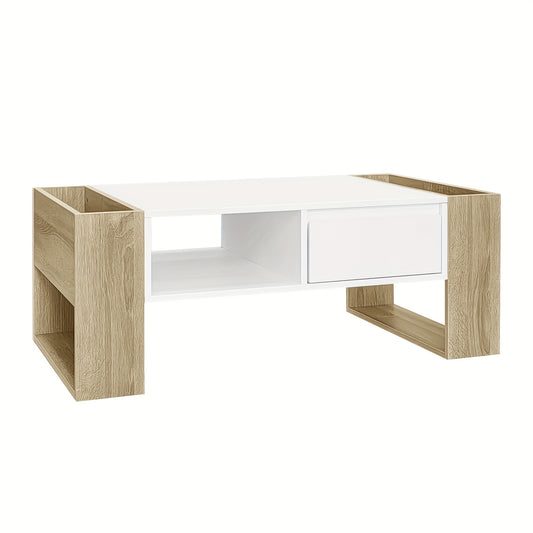 Salontafel – Koffietafel – Woonkamertafel – Bijzettafel – Tafel – Modern Design – 105x60x40 cm – Hardhout Met Glanzende Afwerking – Met Lades En Open Vakken