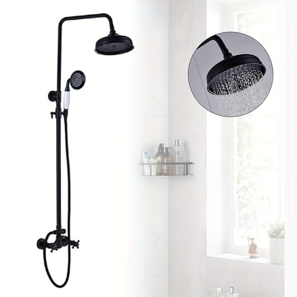 Regendouche – Douche Systeem – Douche Set – Handdouche – Doucheset – Retro Design – Verstelbare Douchestang – Messing & Roestvrijstaal - Zwart
