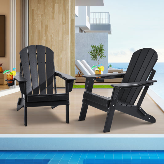 Inklapbare Adirondack Tuinstoelen – Tuinstoel, Schommelstoel, Buitenstoel, Campingstoel – Zwart – Weerbestendig HDPE Kunststof – Comfortabel Brede Zitting 105° Rugleuning