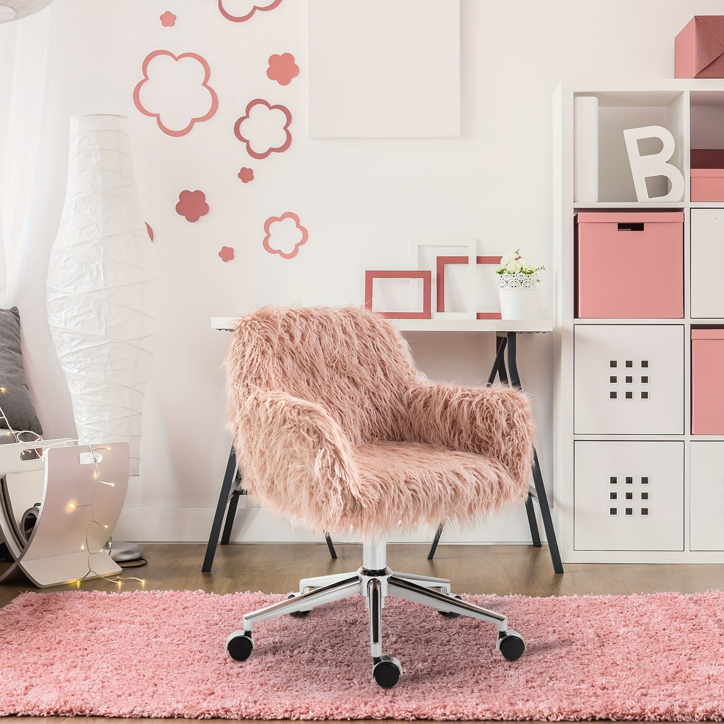 Relaxstoel – Loungestoel – Fauteuil – Zitstoel – Leunstoel – Zacht Roze Met Zilveren Accenten – Verstelbare Hoogte – Makkelijk Schoon Te Maken
